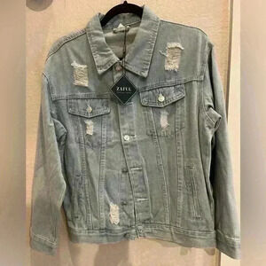 ZAFUL Forever Young Unisex Distressed Denim Jacket SIZE Medium